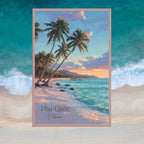 Vietnam beach sunset wall art with warm glowing clouds