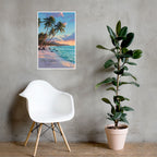 Tropical island travel poster inspired by Phu Quoc in hallway setup