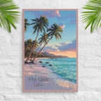 Phu Quoc canvas with golden hour tropical beach and palm trees