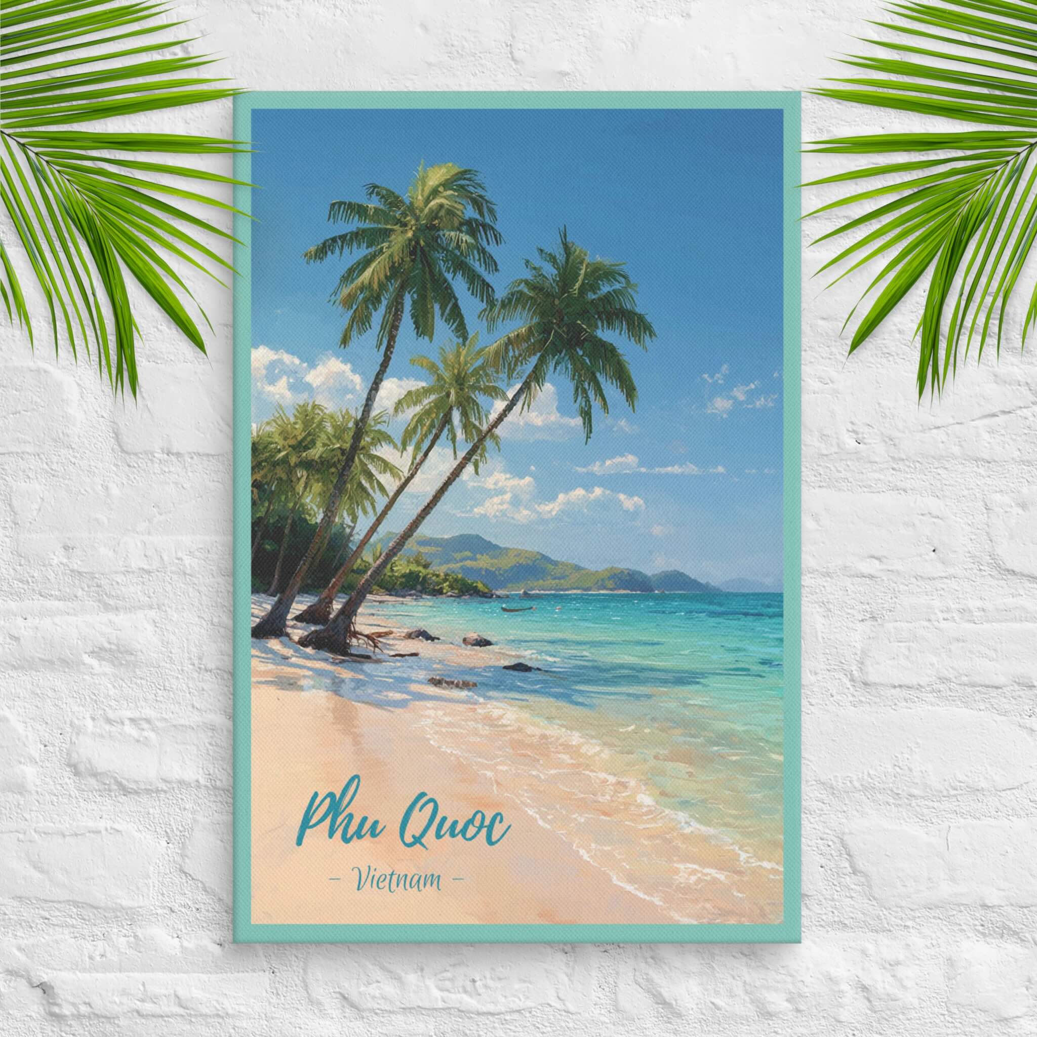 Phu Quoc canvas with bright tropical beach and palm trees
