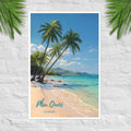 Phu Quoc poster with bright tropical beach and palm trees