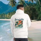 Tropical Bali volcano wave graphic hoddie back view