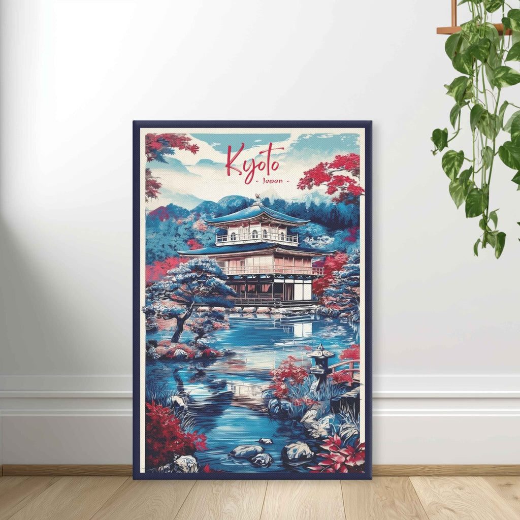 Vibrant Japanese garden vertical wall art with red autumn foliage standing