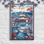 Kinkaku-ji Golden Pavilion Kyoto canvas with sapphire blue roofs