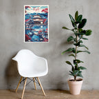 Expressive Asian cultural art on hallway wall