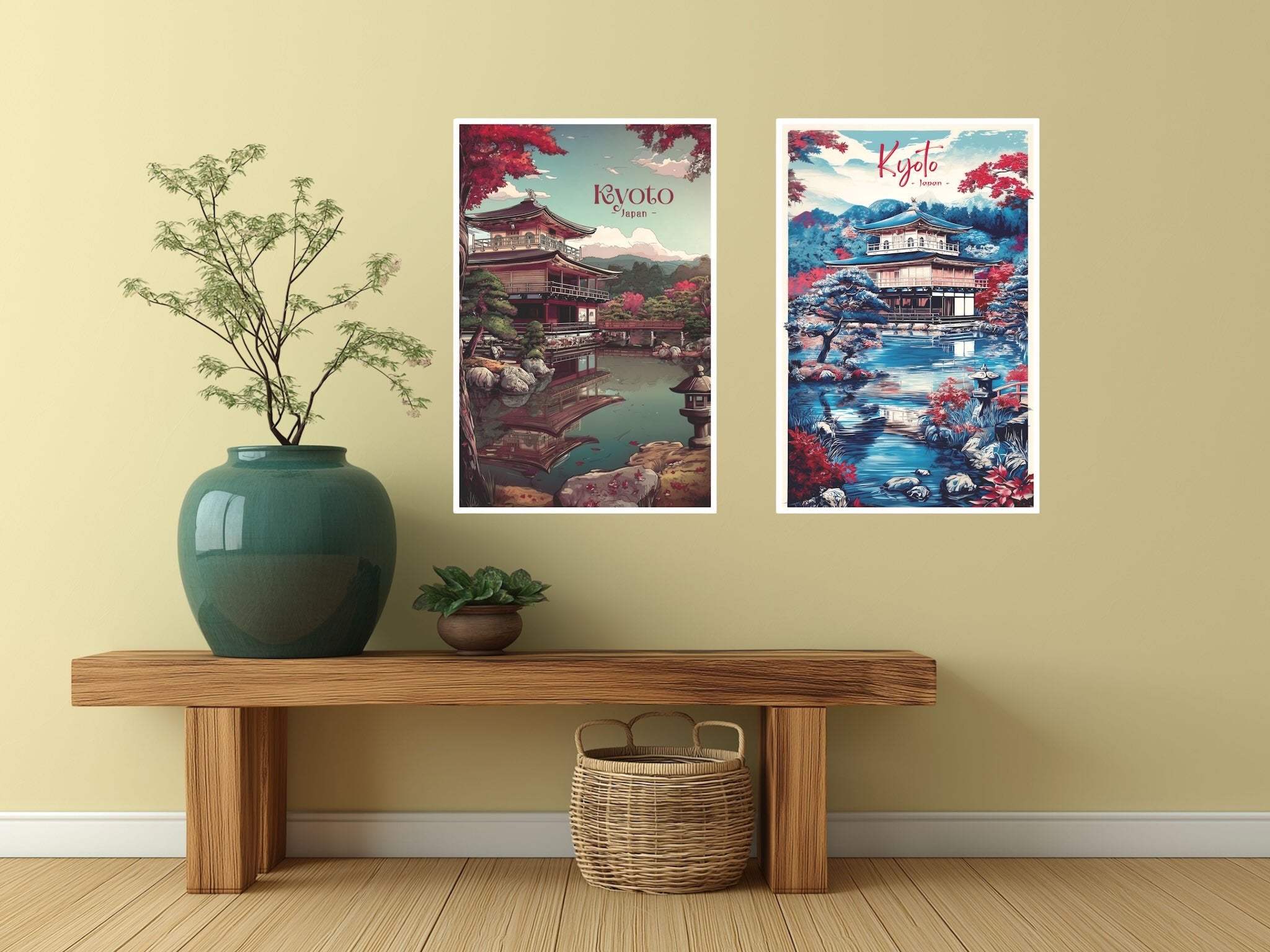 Duo of Kinkaku-ji Golden Pavilion Kyoto posters on hallway wall