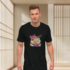 Model wearing Send Noods t-shirt front view, black