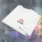 Folded Send Noods tee showing chest Logo print design
