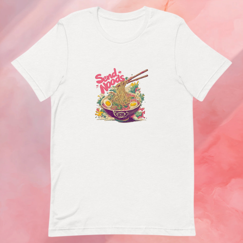 Front view Send Noods flatlay t-shirt  regular unisex fit