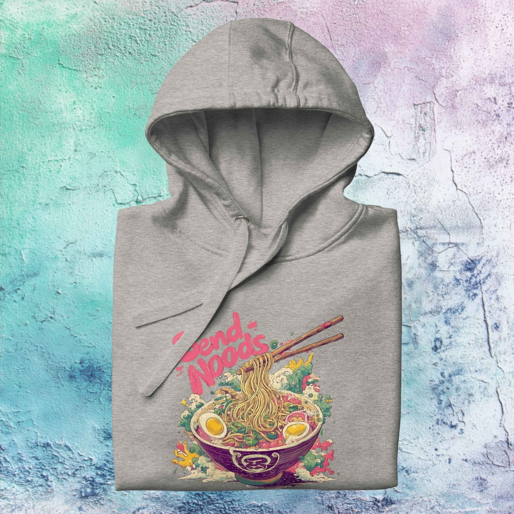 Folded Send Noods hoodie showing full street art design