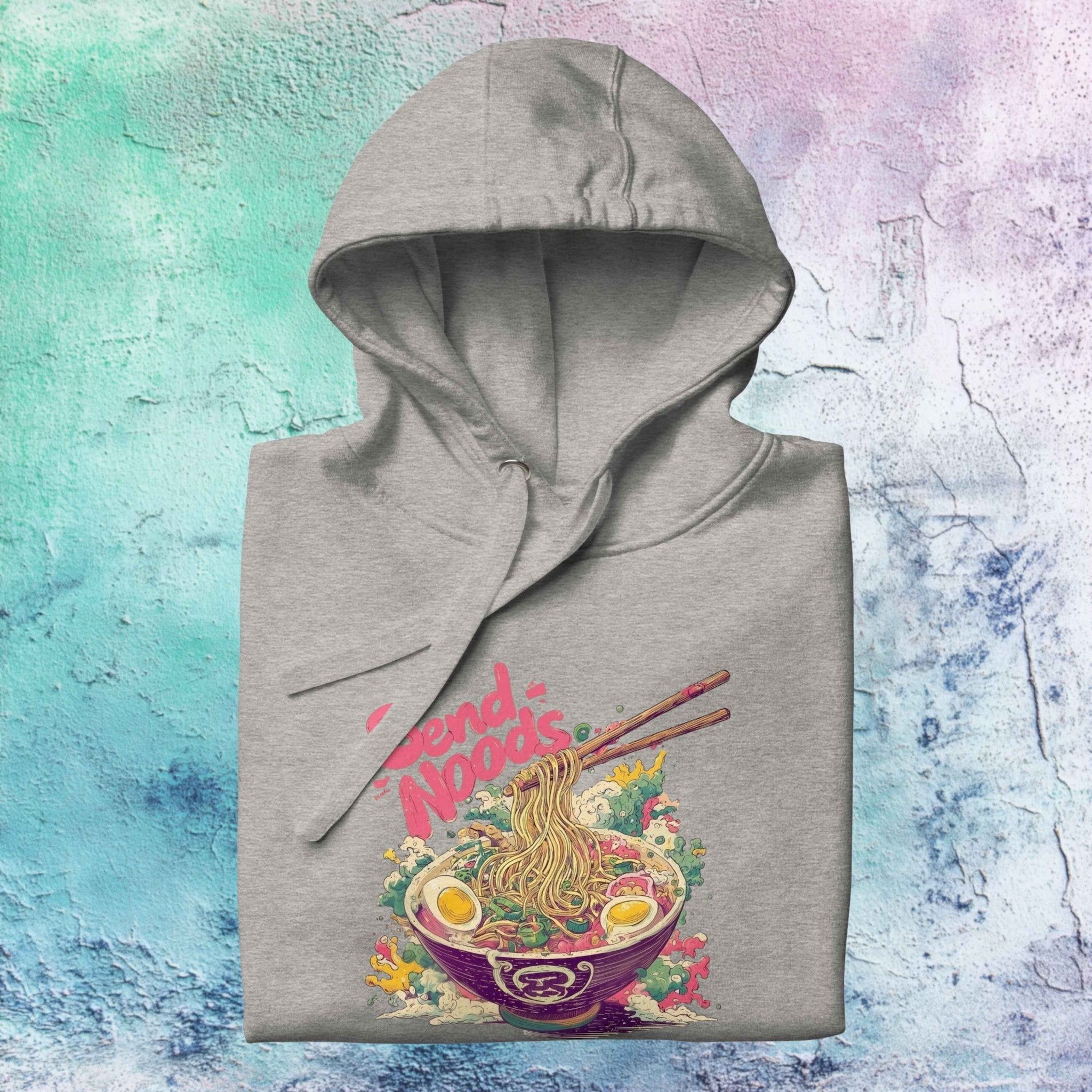 Folded Send Noods hoodie showing full street art design