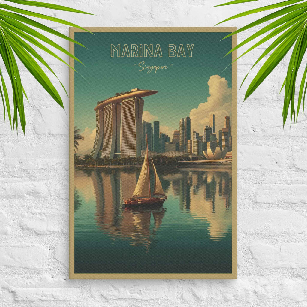 Minimal Marina Bay skyline canvas with calm reflections