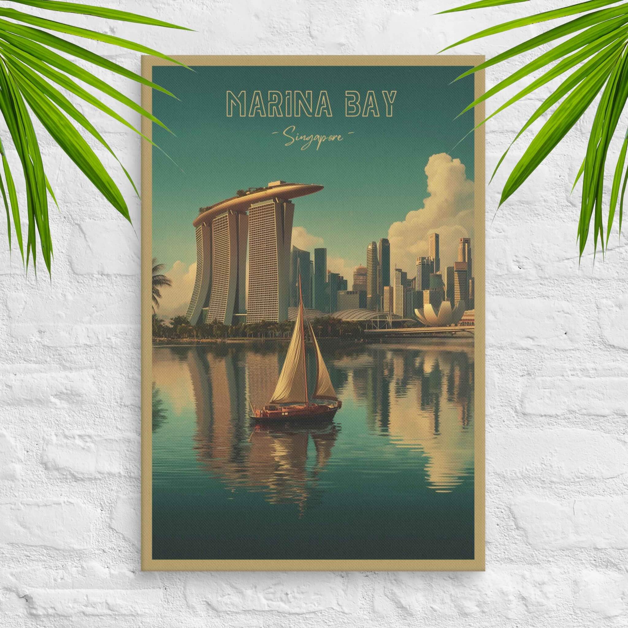 Minimal Marina Bay skyline canvas with calm reflections