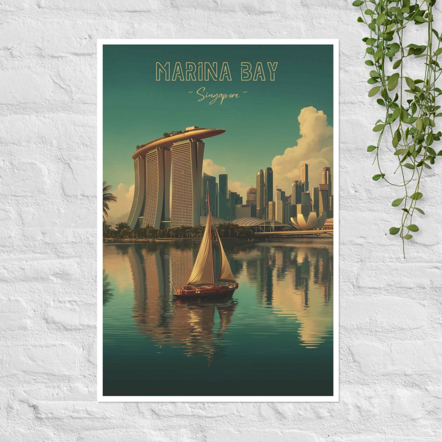 Minimal Marina Bay skyline poster with calm reflections