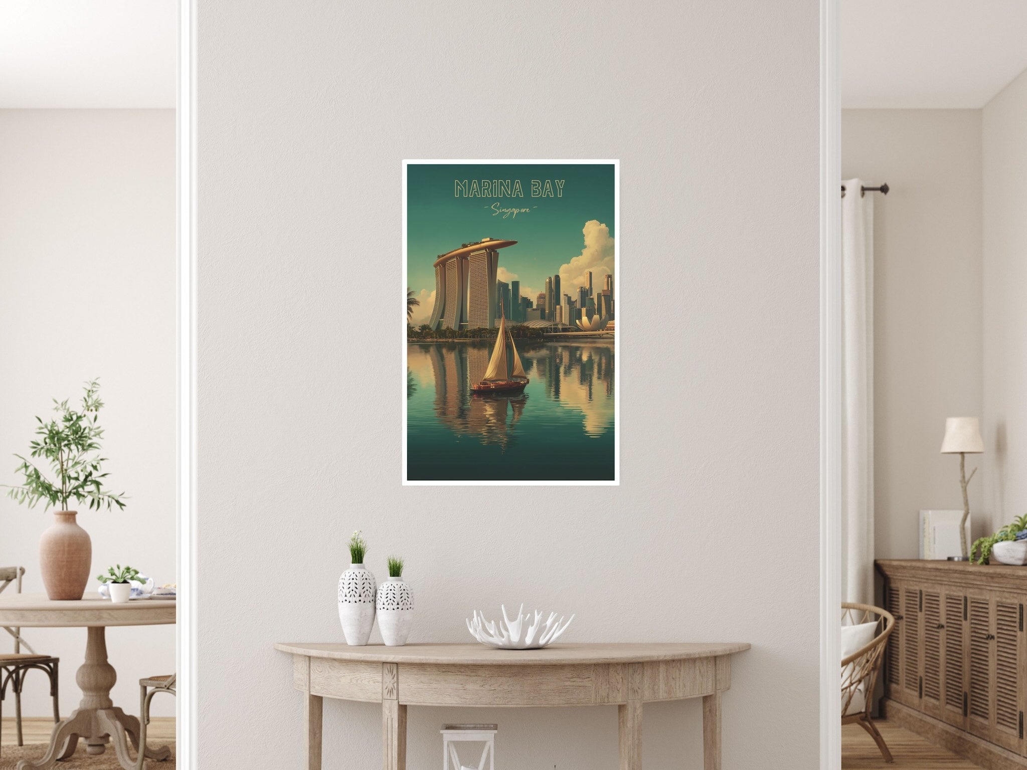 Travel-inspired urban Singapore cityscape wall decor in living room