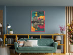 Contemporary Singapore skyline illustration with artistic textures on living room wall