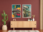 Two travel posters showcased in hallway