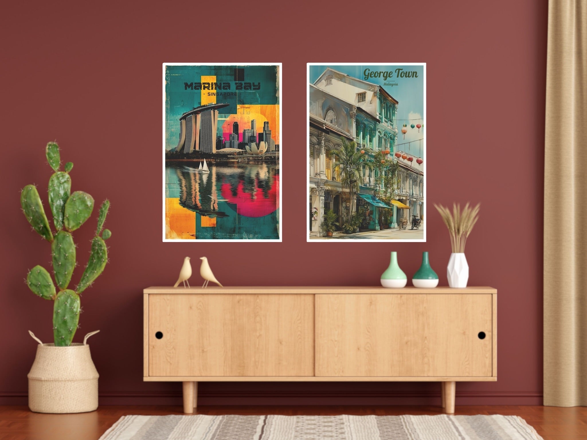 Two travel posters showcased in hallway
