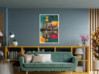 Contemporary Marina Bay skyline illustration with soft silhouettes showcased in living room