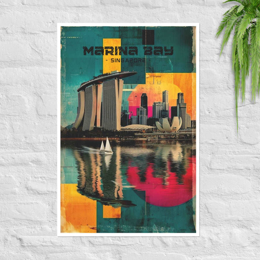 Singapore Marina Bay skyline minimal poster with calm colors