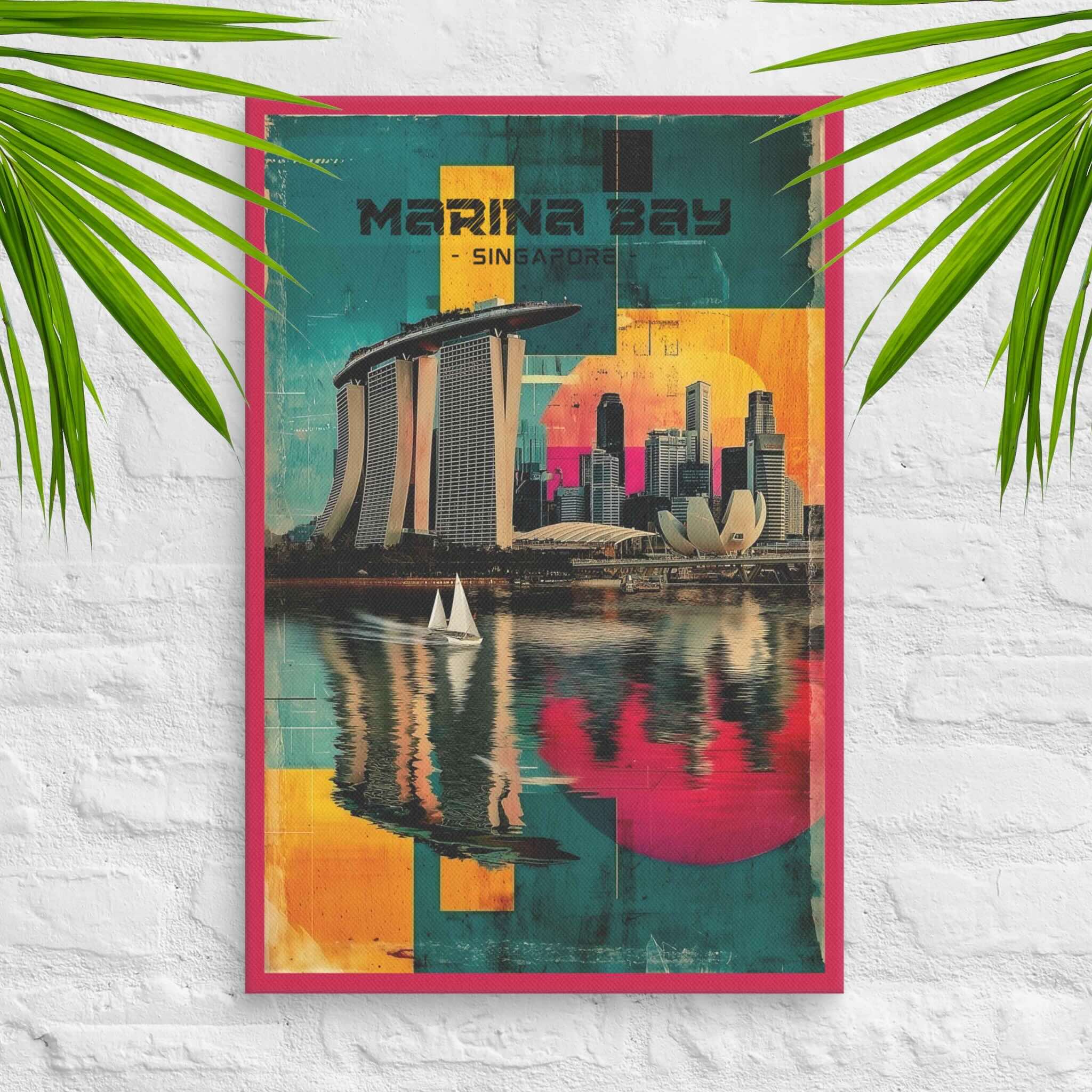 Singapore Marina Bay skyline canvas with neon-inspired colors