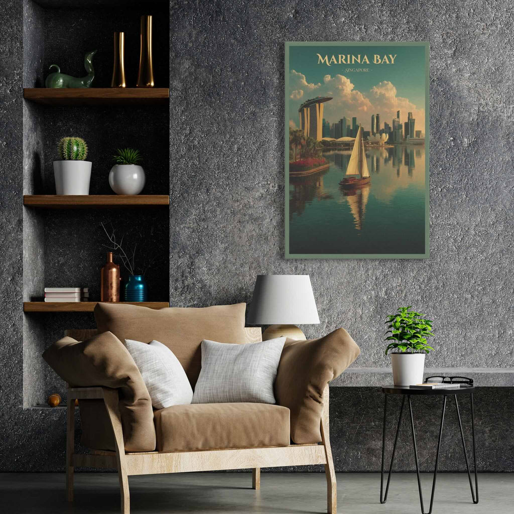Singapore skyline illustration in modern minimal style for living room