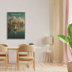 Vertical Marina Bay canvas with soft color palette in living room