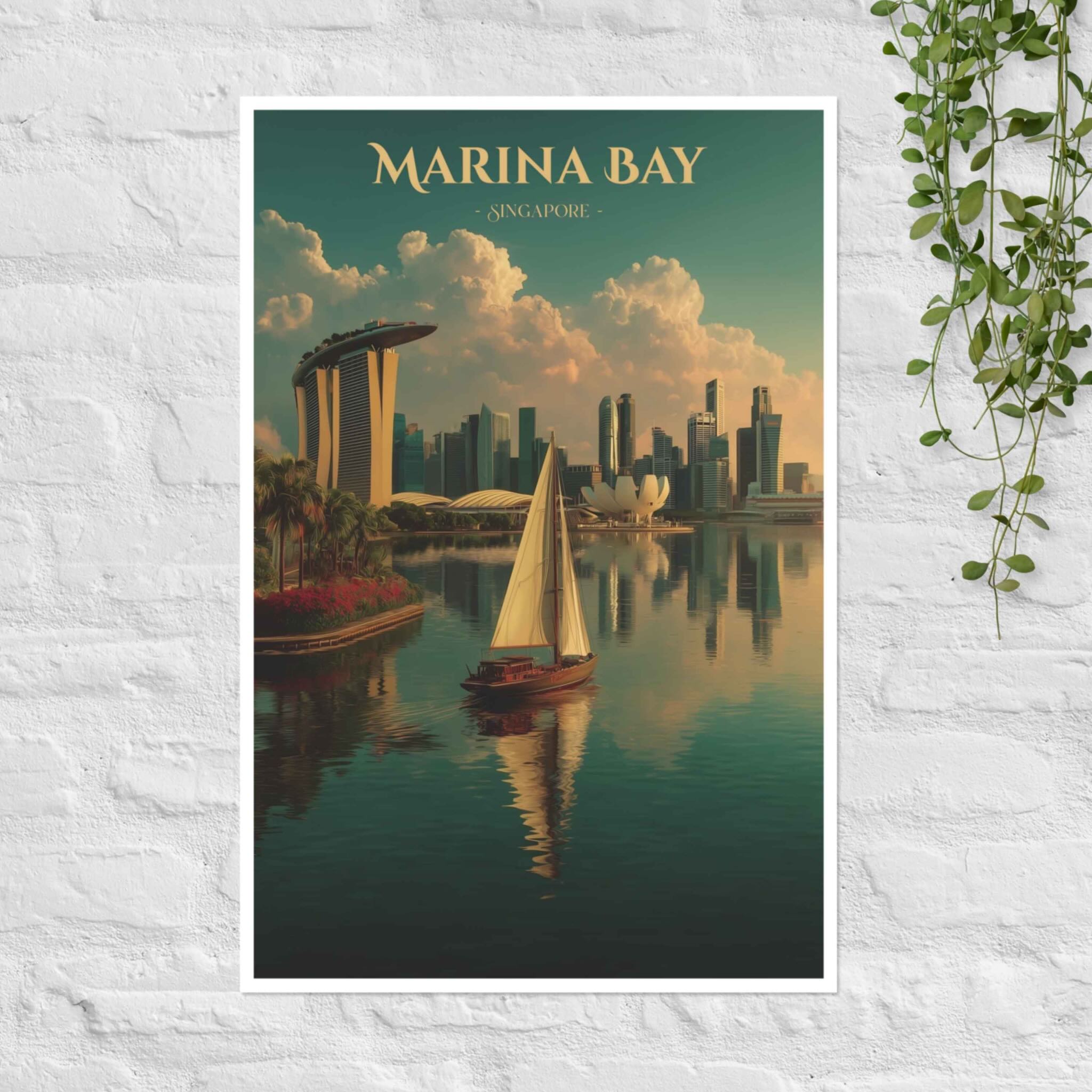Minimal Marina Bay skyline poster with serene muted colors