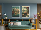 Two travel posters showcased in living room