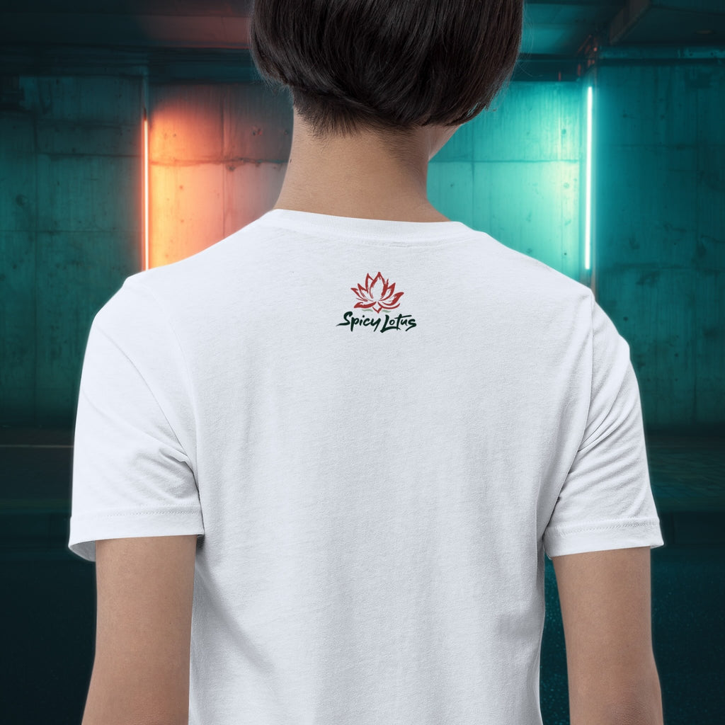 Outside neck label branding on Bella+Canvas 3001 t-shirt