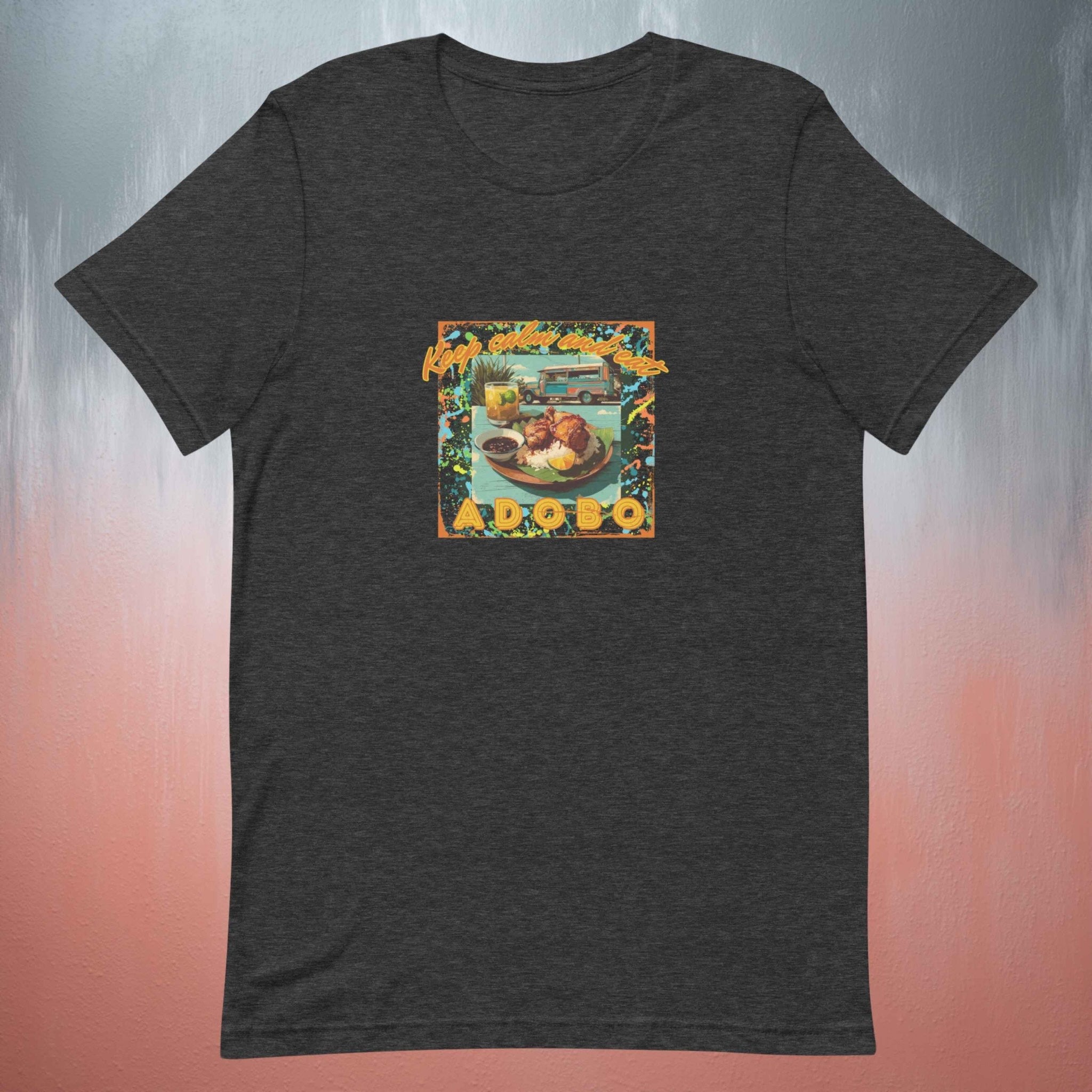 Keep Calm and Eat Adobo flatlay t-shirt front view unisex fit