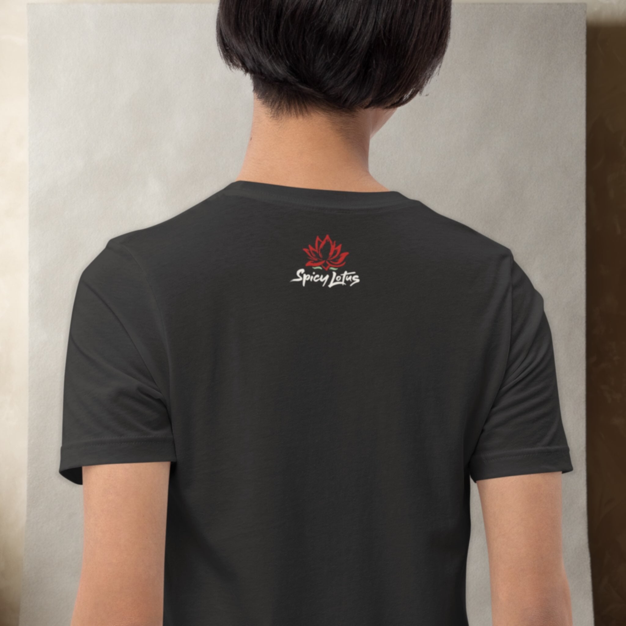 Back view of Krapaow graphic t-shirt outside label