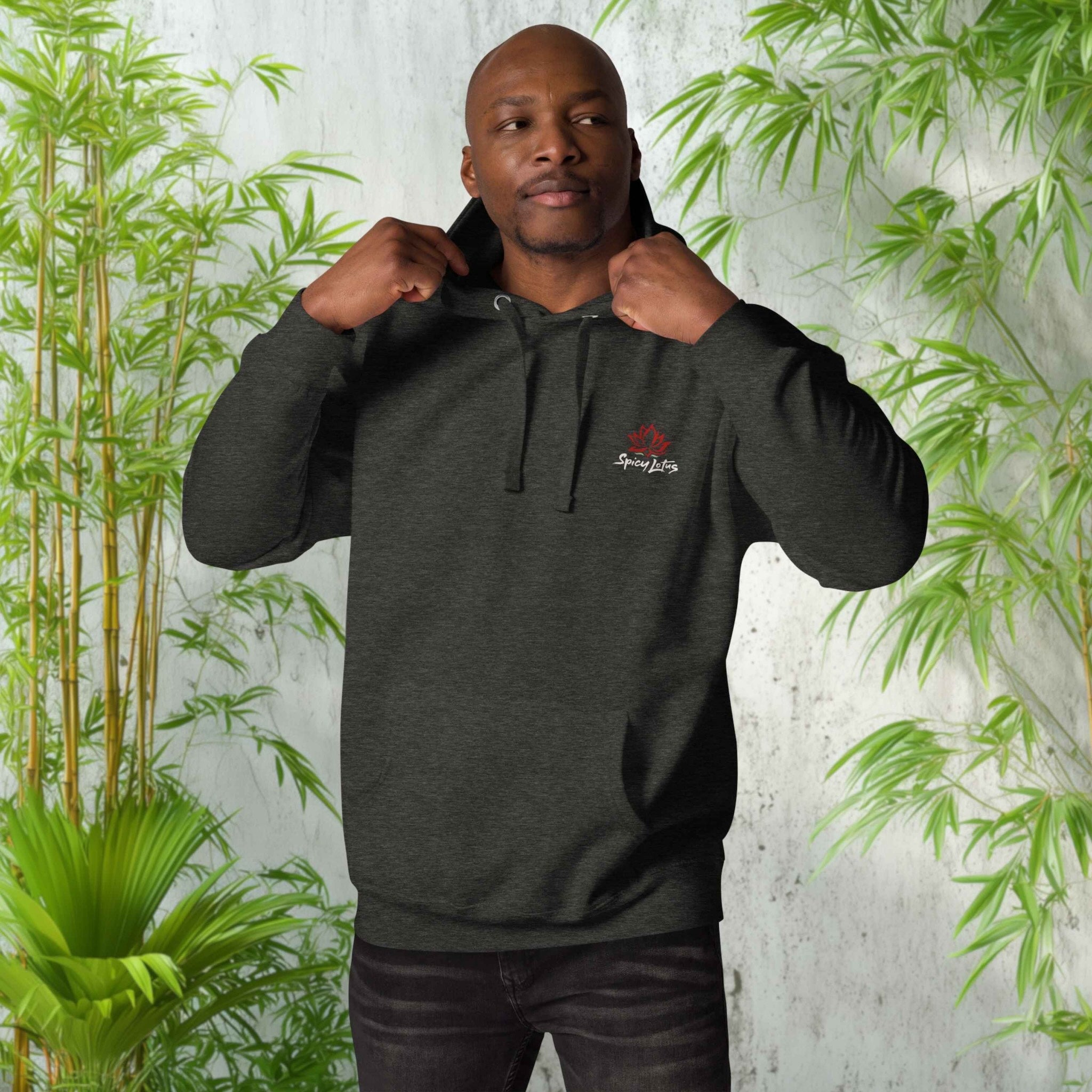 Small front chest logo on Midnight Wave hoodie