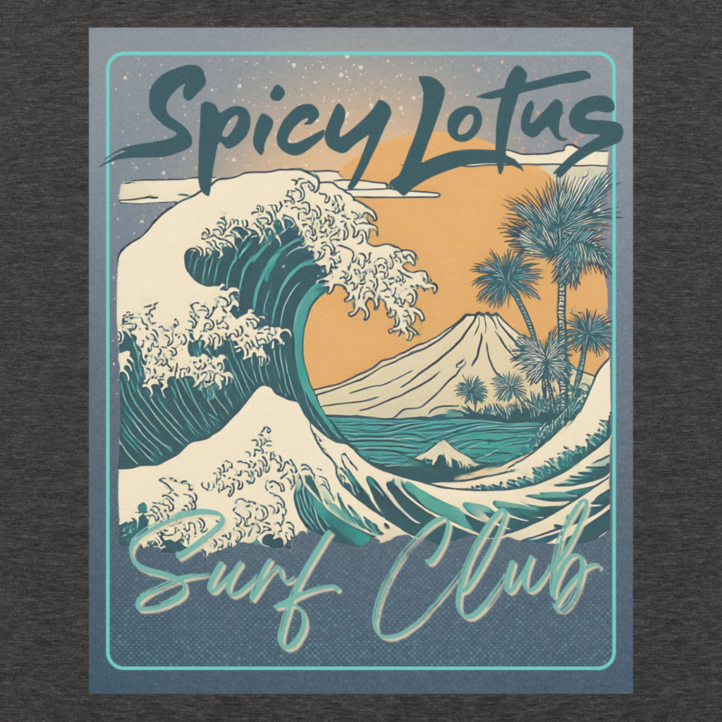 Close-up of Ukiyo-e inspired tropical midnight wave DTG print