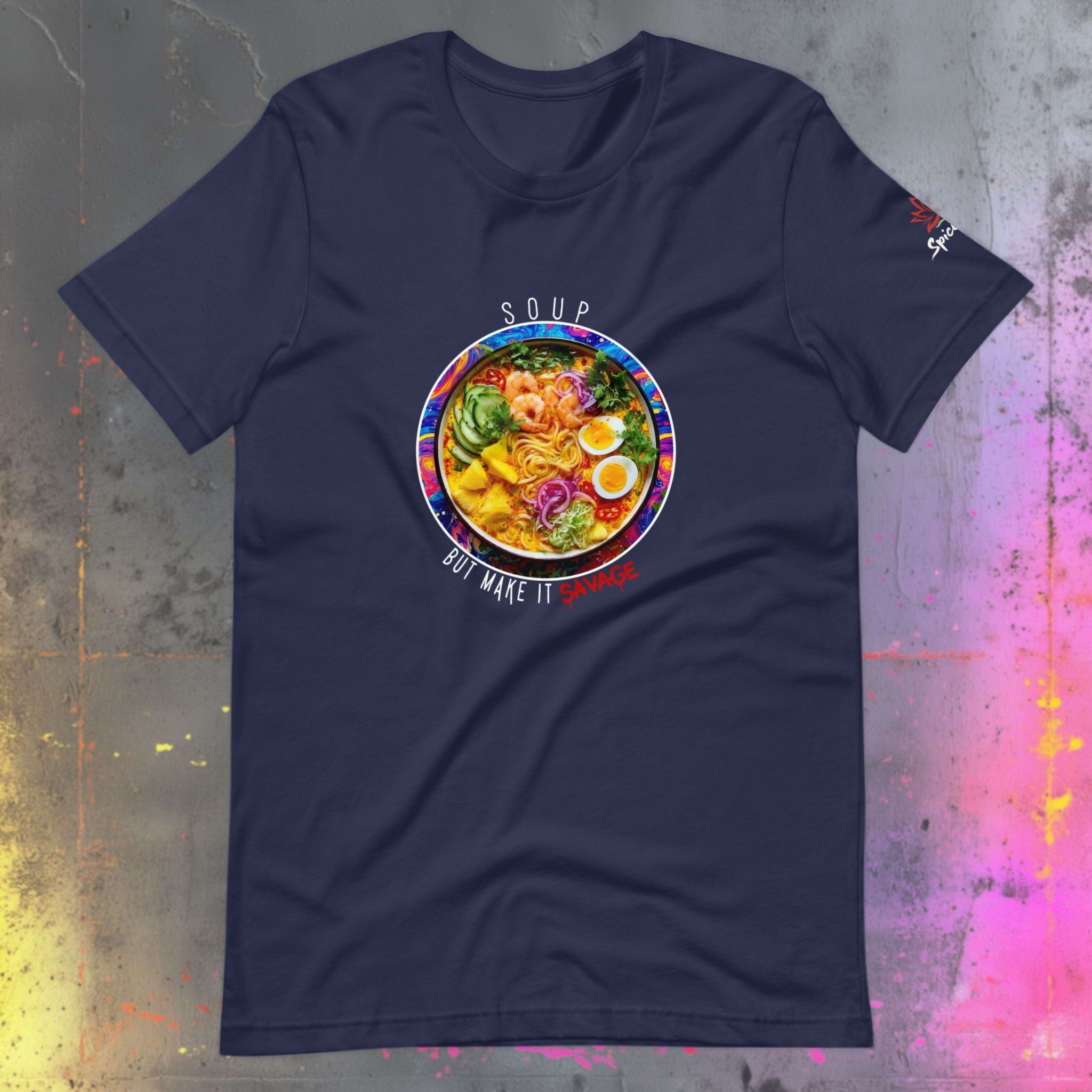 Front view of Soup But Make It Savage graphic flatlay t-shirt