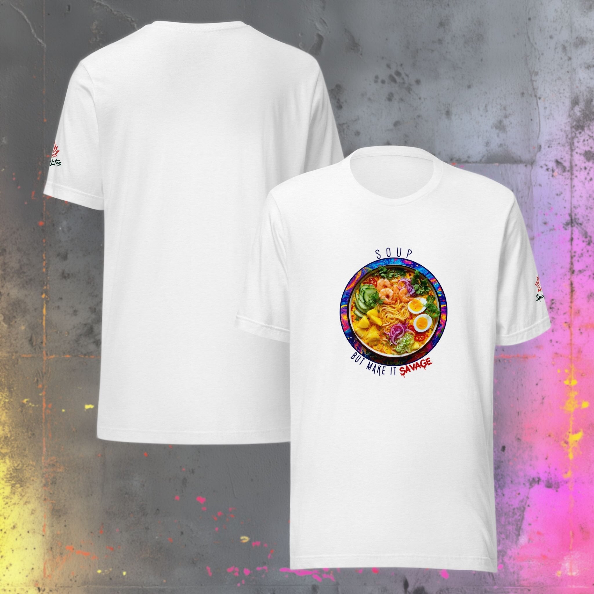 Front/Back view of Soup But Make It Savage graphic ghost t-shirt