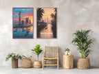 Two travel canvas from Vietnam and Thailand on bright wall