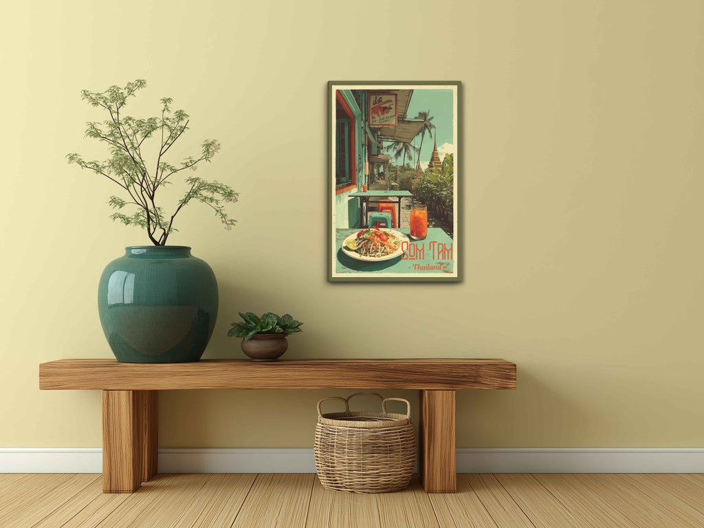 Bangkok street food illustration wall décor in hallway