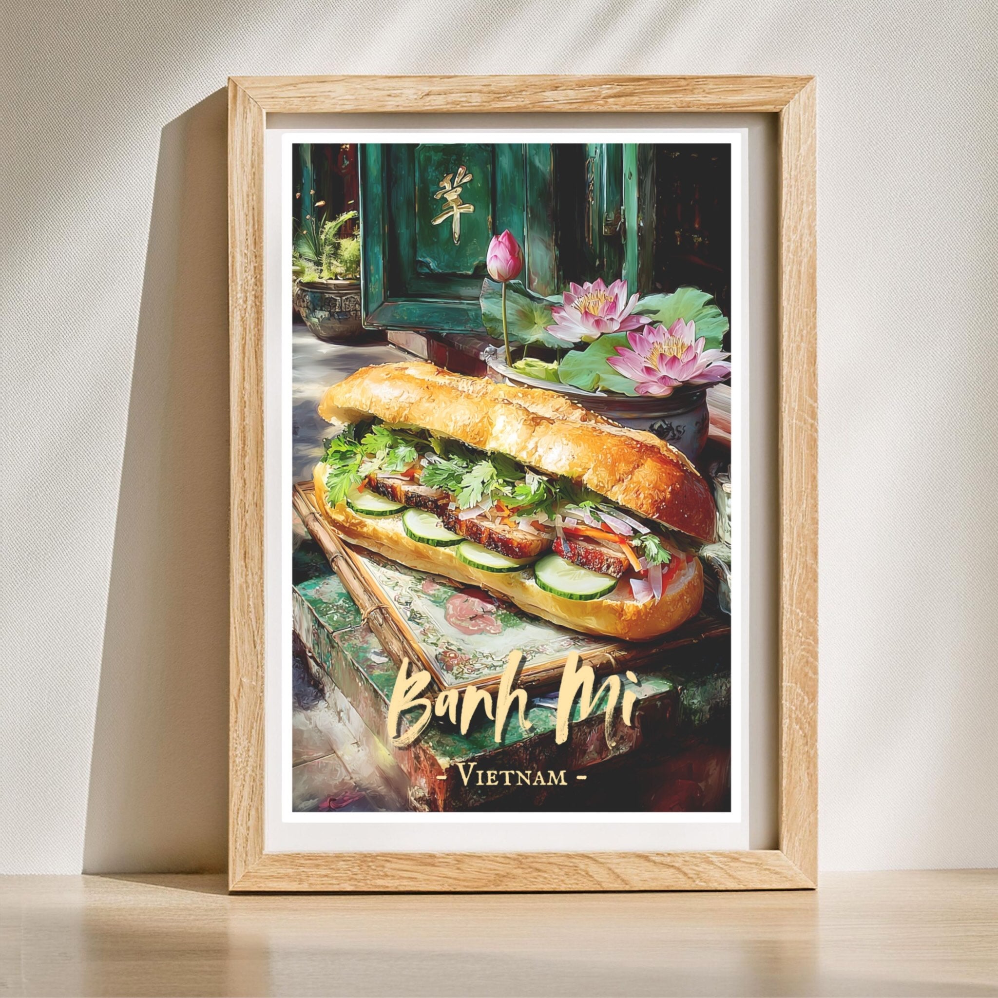 Bánh Mì sandwich wall art with warm tones