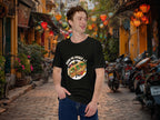 Model wearing Banh Mi Myself & I t-shirt in urban street food setting