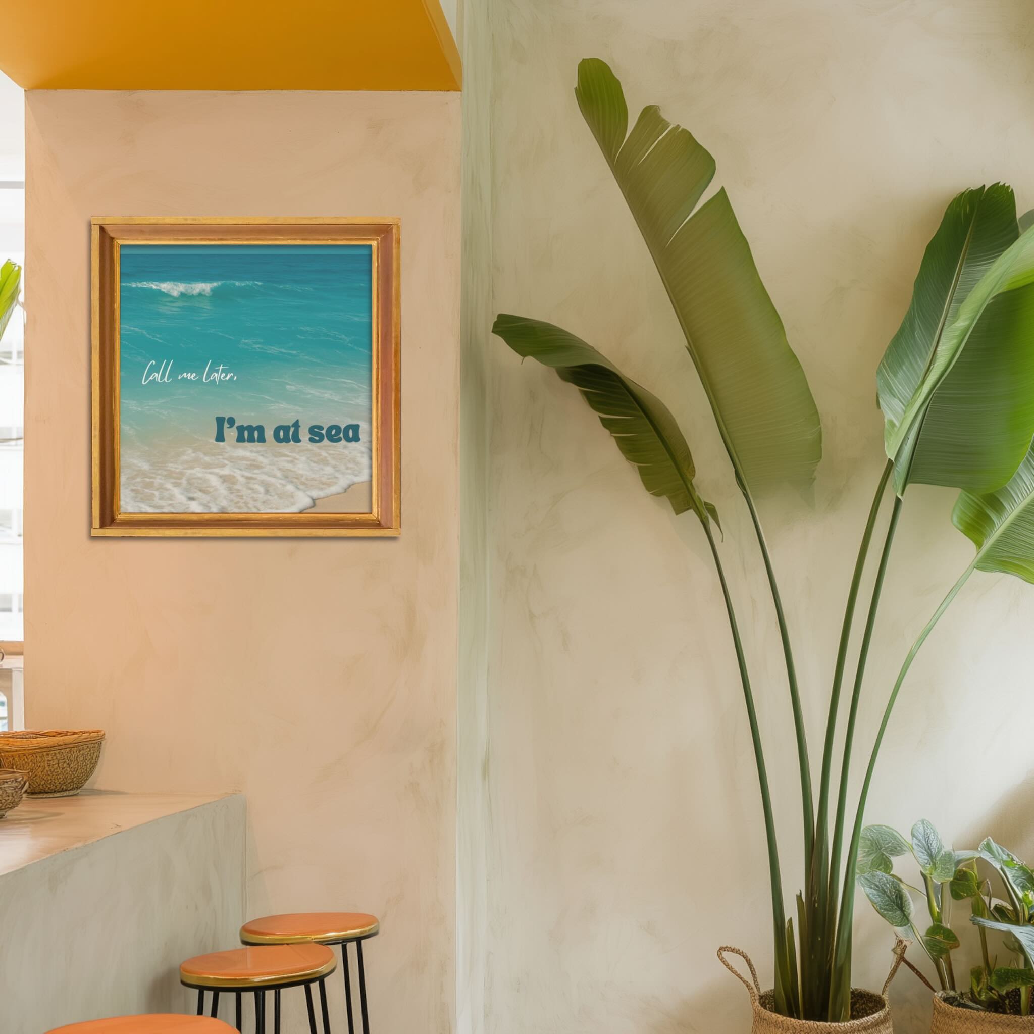 Coastal ocean wall art with turquoise waves and sandy shore