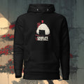 Front pouch pocket and flat drawstrings of Red Fury Ghost hoodie
