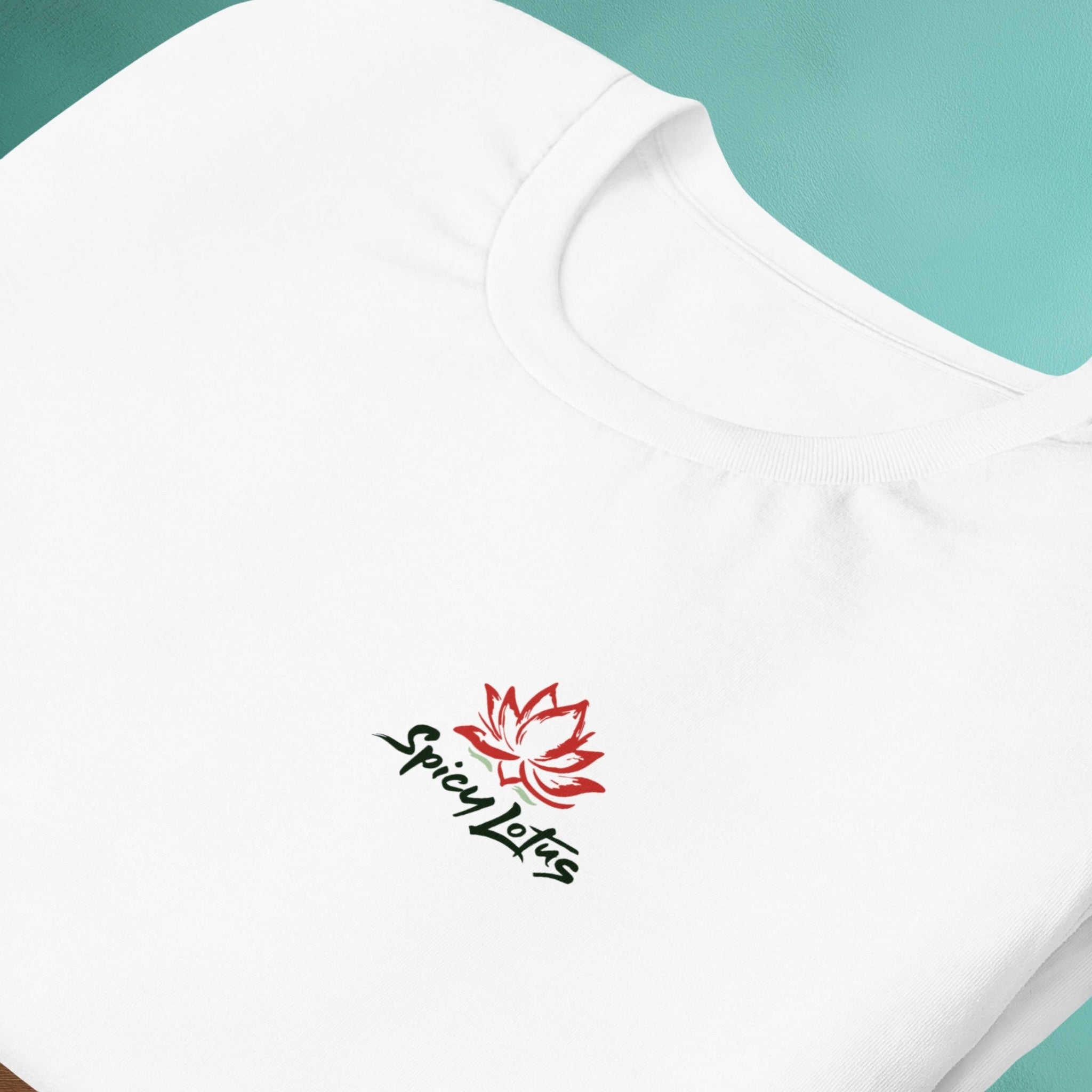 Spicy Lotus Surf Club Sunrise Wave chest logo print close up