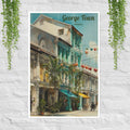 Georgetown Penang shophouse street poster with tropical sunlight