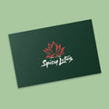 Spicy Lotus Gift Card in dark green on a green background