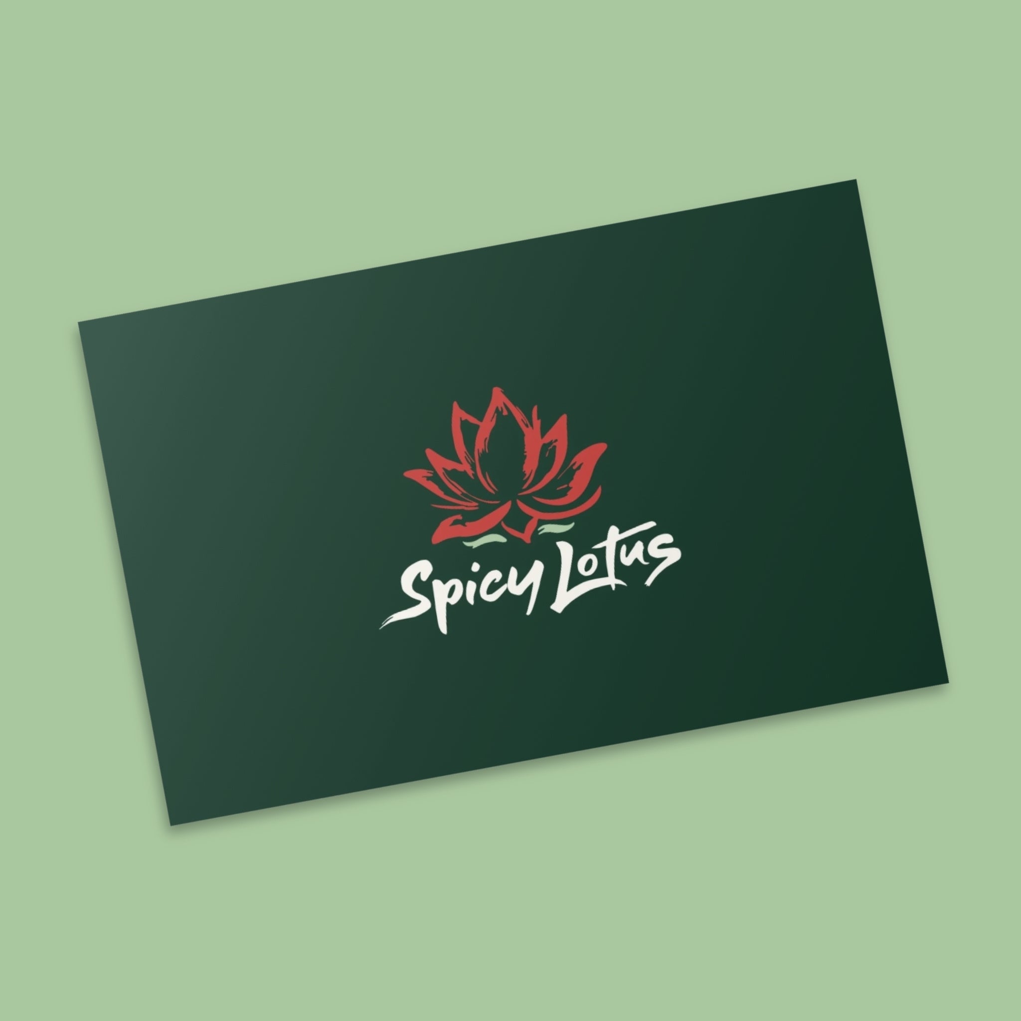 Spicy Lotus Gift Card in dark green on a green background