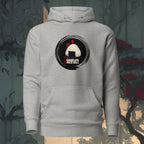 Front pouch pocket and flat drawstrings of Red Fury Ghost hoodie