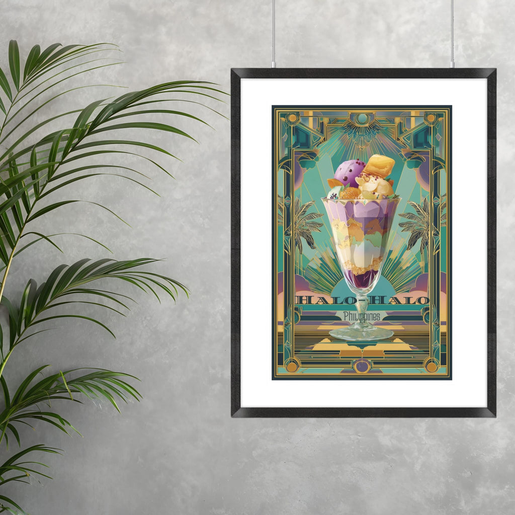 Jewel-toned Halo-Halo framed illustration on thick matte paper