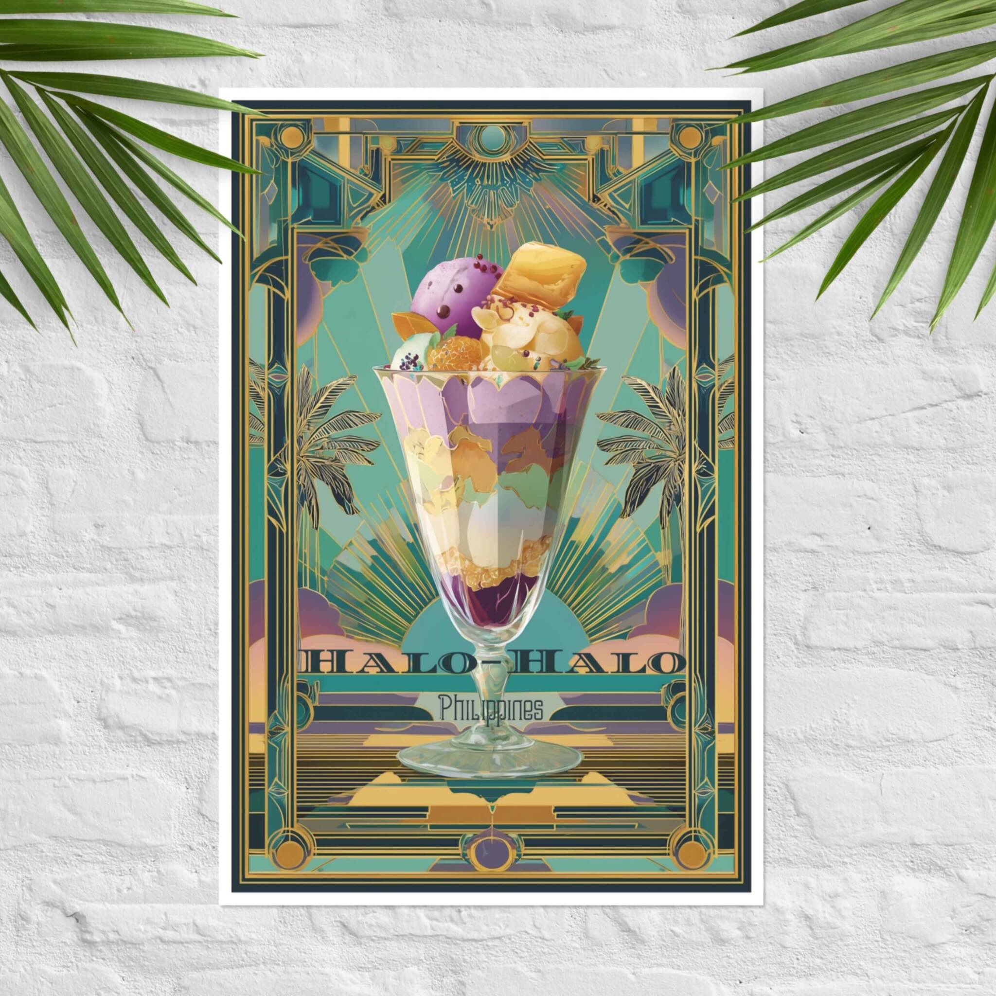 Filipino Halo-Halo dessert poster with Art Deco accents