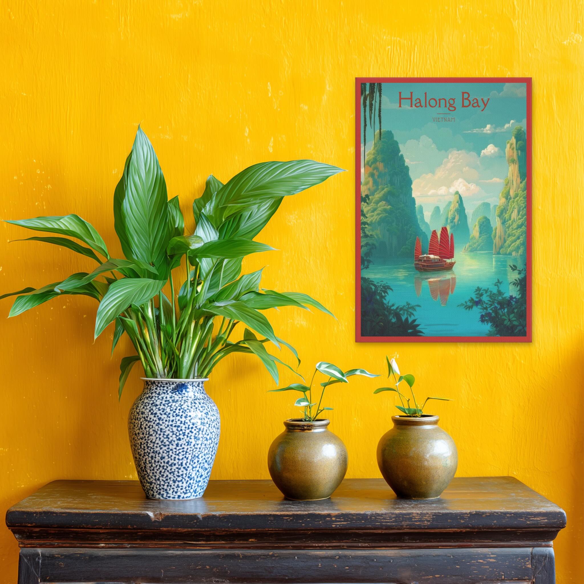 Minimalist travel-inspired poster against yellow wall